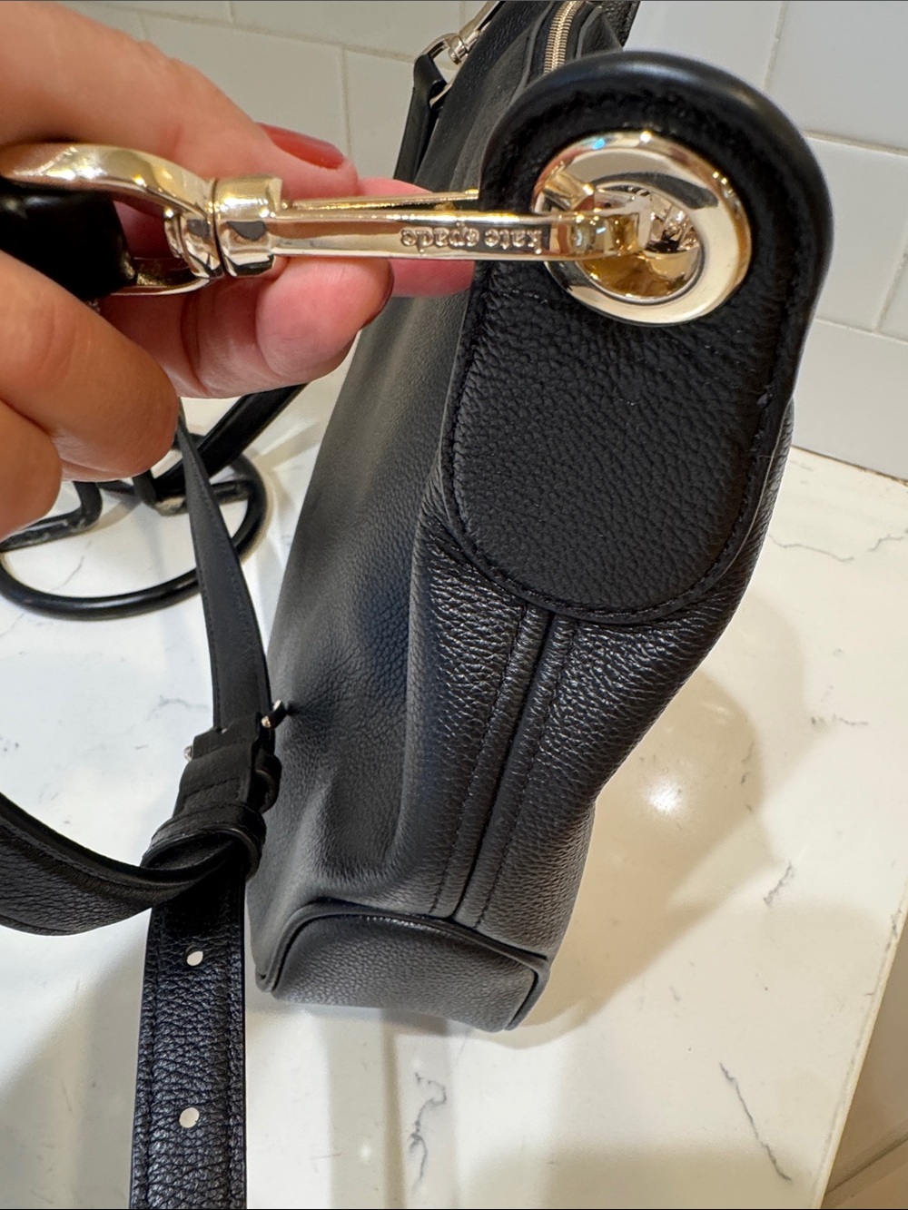 kate spade Black Pebbled Leather Crossbody with Gold Logo - Picture 5 of 12